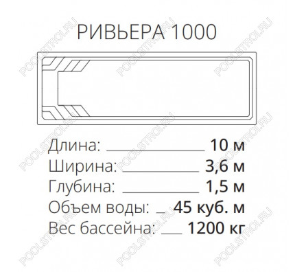 Композитный бассейн Ривьера 1000 ECOLINE (10х3.6х1.5м)