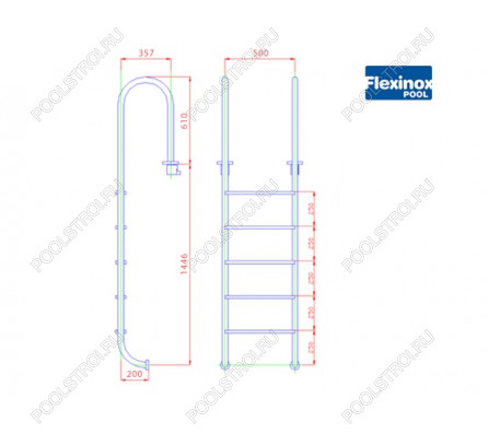 Лестница  5 ступеней  (у.б.) Flexinox WALL  AISI-316 (87131157)
